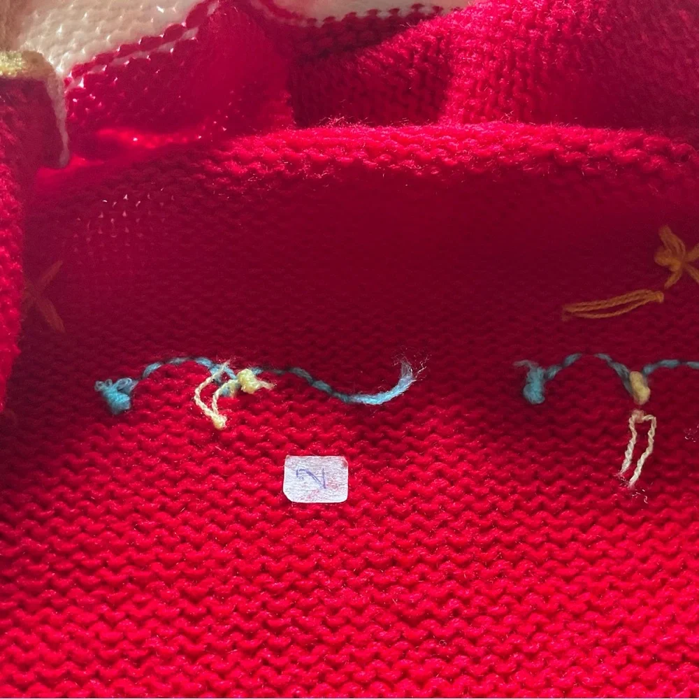 Peruvian Knit Embroidered Hooded Zip Up Red Sweater Animals Sun Toddler Sz 2